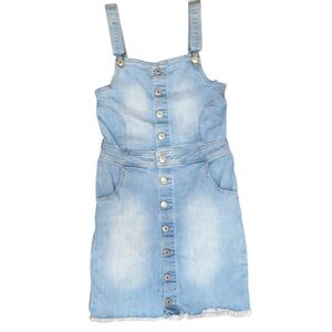 Wax Jean Basic Denim Mini Dress in Distressed Denim in Light Wash BLU SZ SM